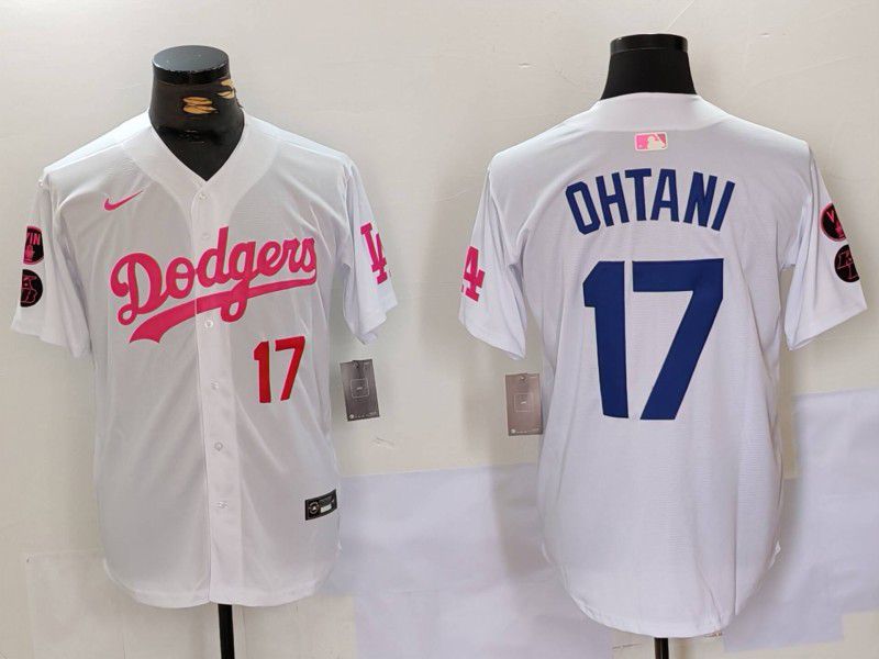 Men Los Angeles Dodgers #17 Ohtani White pink joint name 2024 Nike MLB Jersey style 2->houston texans->NFL Jersey